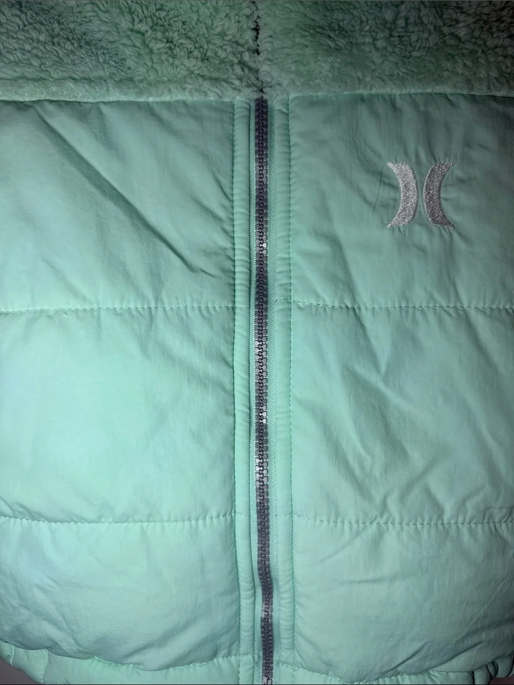 Hurley Girls Jacket Size 5 Mint Quilted Sherpa Puffer